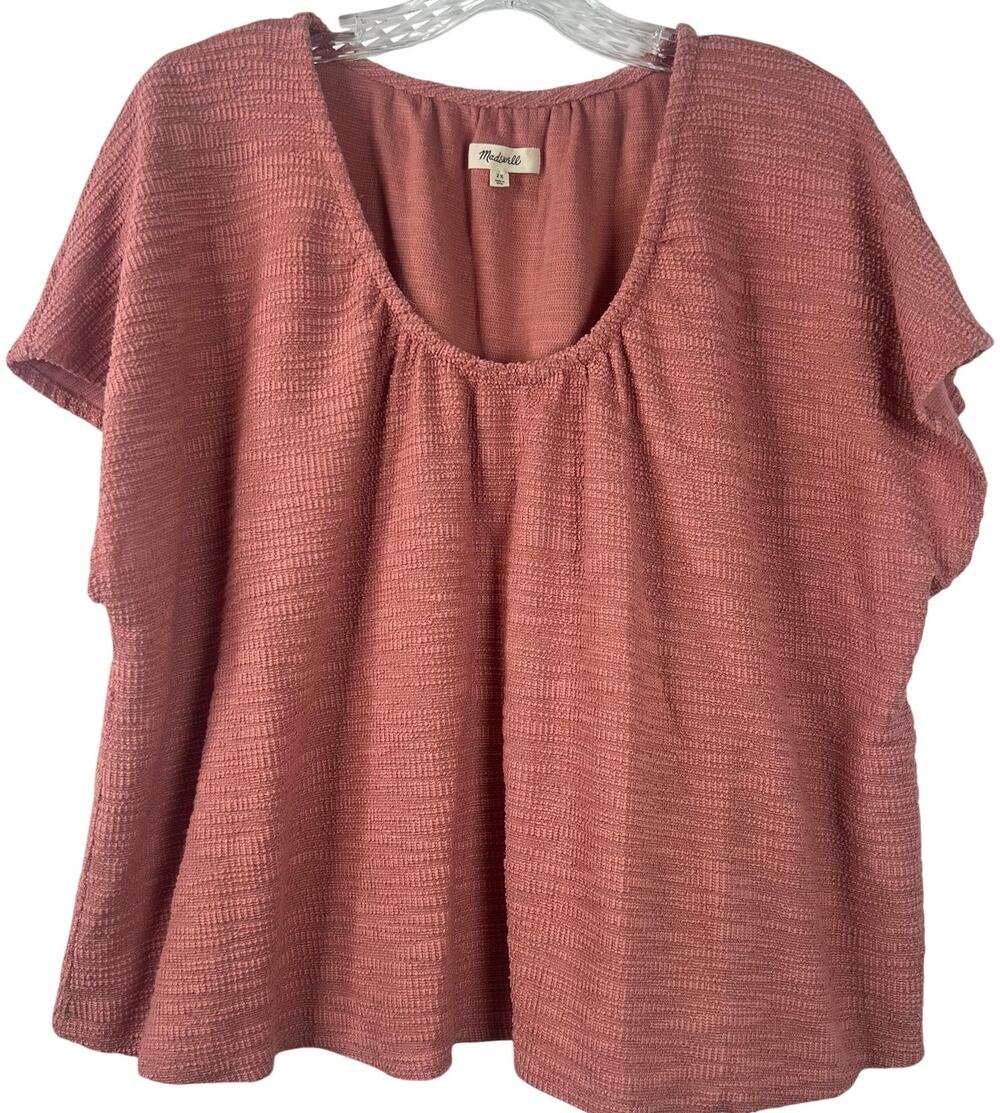 Madewell Womens Pullover Boxy Crop Top Blush-Pink Textured Short Sleeves Size 2X